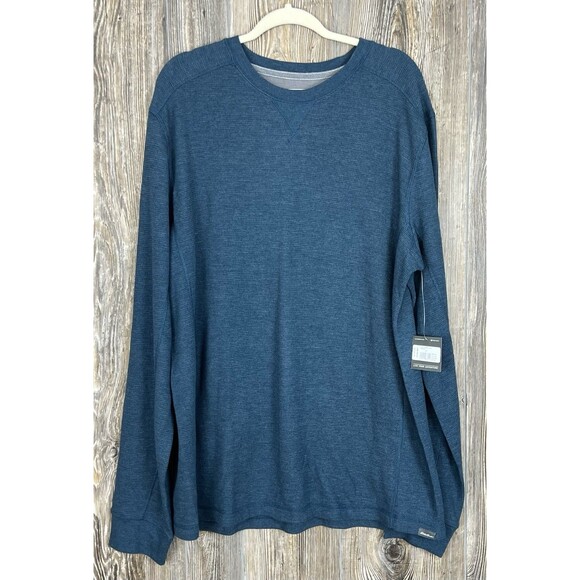 NWT Eddie Bauer Long Sleeve Thermal Crew Neck Waffle Henley Shirt Blue Size XLT - Picture 1 of 13